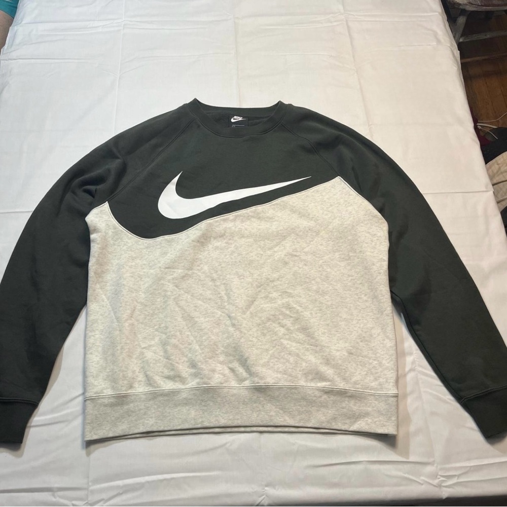 Nike Black and Light Gray Crewneck Sweatshirt with White Swoosh